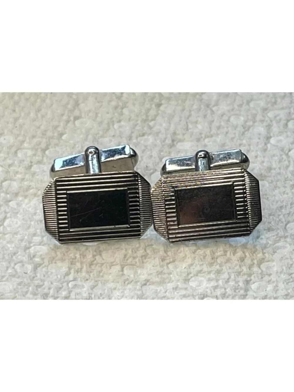 Vintage Swank Sterling Silver Cufflinks Art Deco Engine Turned Octagonal Mid Cen
